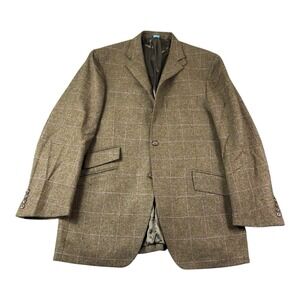 David Chu Brown White Purple Checked Wool Tweed Men's Blazer Size 42R